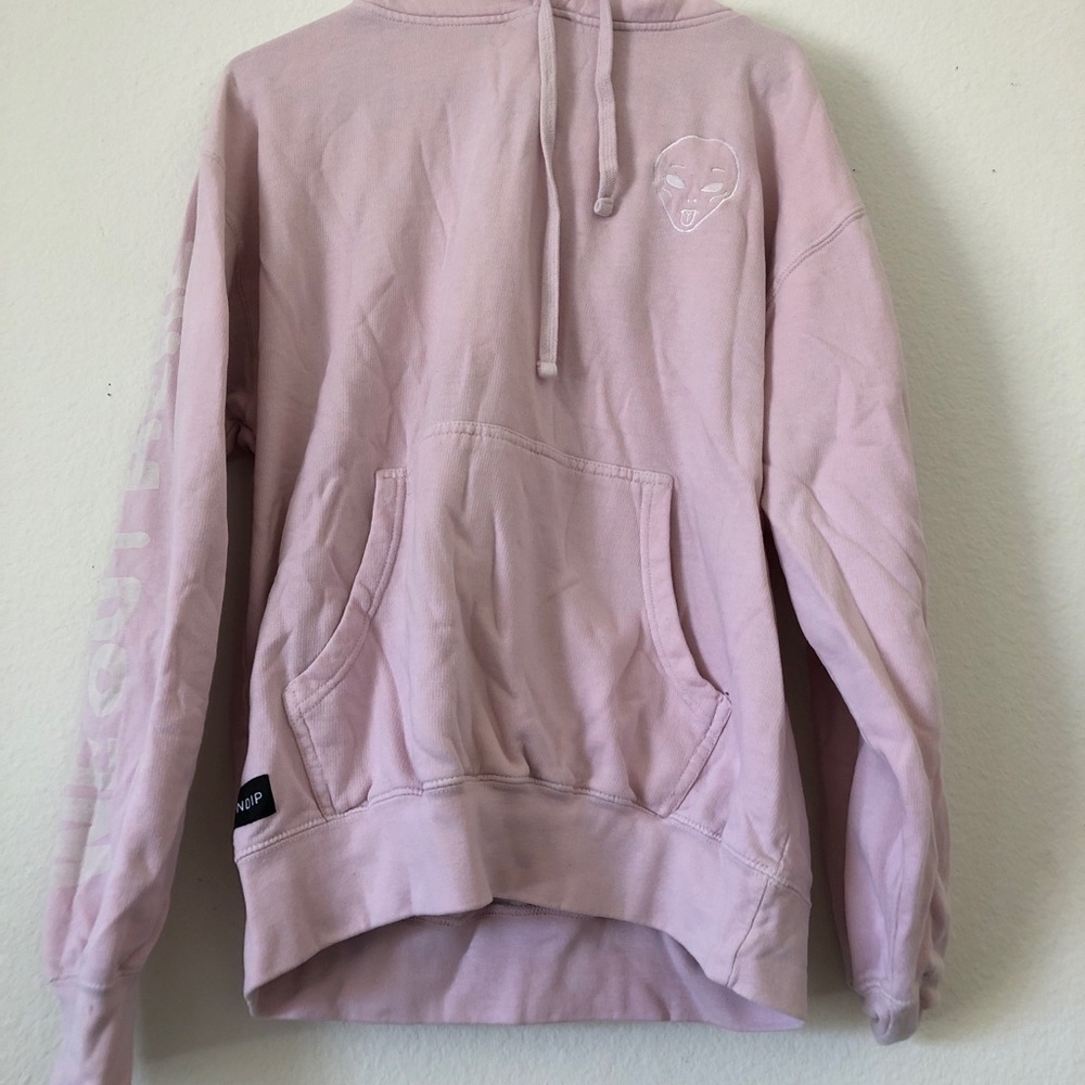 light pink ripndip brand alien hoodie